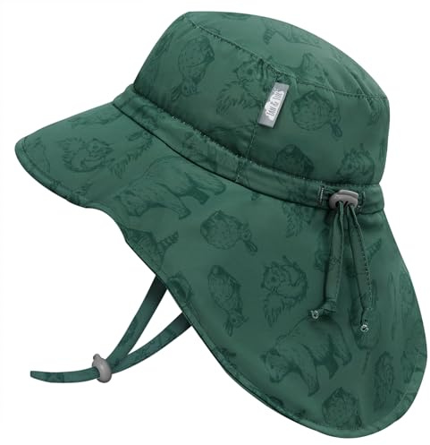 JAN & JUL Large Brim Quick Dry Sun Pool Hat 50+ UPF for Boys (XL: 5-12 Years, Forest Friends)