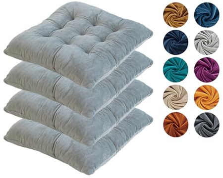 Hixingo 4er Set Stuhlkissen, Sitzkissen Stuhl Dunkelgrün, Stuhlkissen 40x40 Kristall-Samt Sitzkissen Bank Sitzunterlage Innen, Sitzauflagen Chair Cushion für Terrassen (40cm,Ewiges Grau)