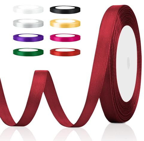Nastro Raso Satinato 22 Metri x 10mm, Nastro Rosso per Natale Matrimonio, Bomboniere, Regali, Laurea e Decorazione Torte, Nastros Decorativo per Cerimonie e Feste