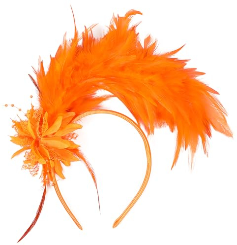 MWOOT Bandeau Plumes, Années 1920 Fascinateur Plumes pour Femmes, Vintage Serre Tete Plumes Orange, Fleur Artificielle Accessoires Cheveux pour Carnaval Cocktail Mariage Goûter Décoration