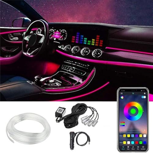 Tira de Luces LED para Interior de Coche, 8M Luz Ambiental, 12V Iluminación RGB de Neón Atmósfera 6 en 1 con Sincronización de Música y Aplicación Multicolor RGB Sonido Activo Automóvil Atmósfera