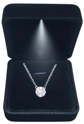 GBYAN Halskettenbox mit LED-Licht, Halsketten-Geschenkbox, Schmuckvitrine aus Samt für Heiratsantrag, Verlobung, Hochzeit und Geburtstag