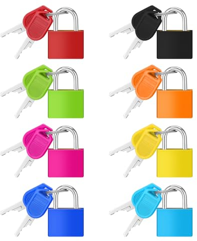 8Pcs Luggage Locks, Suitcase Locks with Keys, Rustproof Small Suitcase Padlocks, Coloured Travel Lock for Belongings Security, Mini Keyed Padlocks for School Gym Lockers Laptop Bag