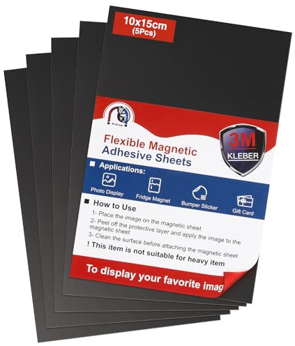 Wukong 5 Pieces Magnetic Sheet Self-Adhesive 10x15cm Magnetic Strip Black Magnetic Foil For Office School Photos