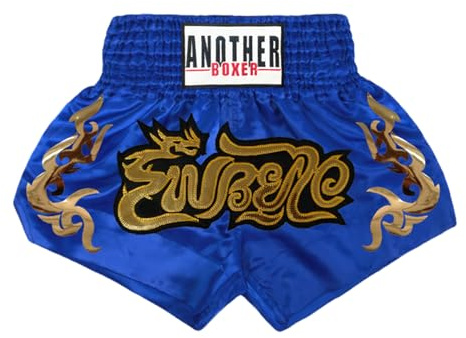 renvena Bambini Unisex Pantaloncini da Boxe per Arti Marziali MMA Pantalone Corto Sportivo Pantaloncini con Spacco Laterale per Muay Thai Kickboxing Fighting Blu 8-12 Anni
