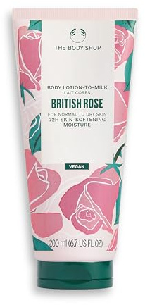 The Body Shop British Rose Lotion-to-Milk (1x 200ml), Nourishing Body Lotion for Normal to Dry Skin, 72hr Moisture, Vegan, Softens Skin