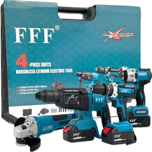 Kit Completo Professionale 4 in 1 con Trapano a Batteria, Smerigliatrice Angolare, Martello ad Impulsi e Svita Bulloni 68v
