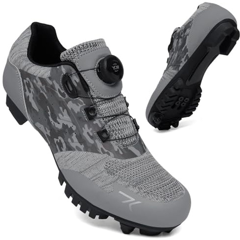 Treer Outdoor Cycling Shoes Mens Womens MTB Mountain Bikes Cycle Trainers Shoes with 4 Holes Cleats Unisex Men Women Spin Bike for Indoor - 5-10UK Size (Dark Gray,8)