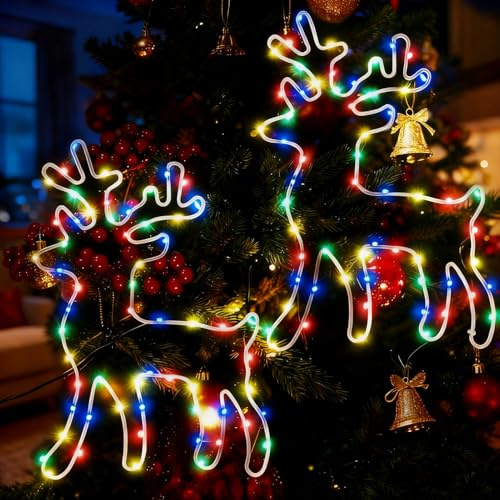 CIANBIFN Decoración navideña para Ventanas, 2 Unidades Renos iluminados con Temporizador, 120 LED ledes Colores, Funciona con Pilas, decoración para Navidad, Halloween, balcón, Fiesta, Boda
