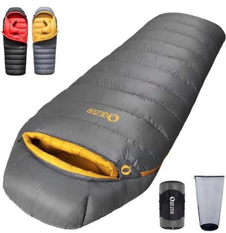 QEZER Sacco a Pelo,Fodera in Grafene Antistatico e Super Caldo, Sacco a Pelo Ultraleggero 660FP, Temperatura Confortevole da -8°C a 16°C, per Trekking Alpino e Campeggio (Grigio1500)