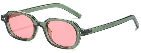 JCTAIFOO Pequeñas gafas de sol ovaladas para hombre y mujer, vintage, retro, rectángulo, con protección UV400, Verde/Rosa