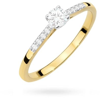 Sakrami Anello Donna Oro Giallo 14KT con Diamante Coltivato in Laboratorio Lab Grown 0,25ct e Pavé 8 Diamanti 0,07ct – Solitario Elegante con Incisione Interna – per Fidanzamento o Anniversario (17)