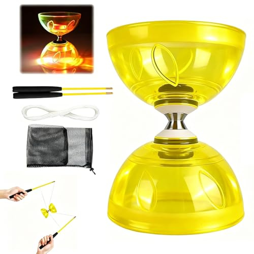 Hojalis Diabolo con Cuscinetti a Sfera, Set Diabolo a Triplo Cuscinetto con Corda di Ricambio, Sacchetto a Rete, 4 Colori Lampeggianti Carousel Diabolo Set, Set da Giocoleria Diabolo per Adulti