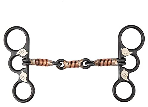 Svart järnhästbett, cowboymun i västerländsk stil omlindad med koppartråd för ridning, järnbett med dekorativ alpackaplatta, 14 cm, 264 g