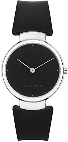 Jacob Jensen Damen-Armbanduhr 28mm Armband Kautschuk Schwarz Gehäuse Edelstahl Batterie Analog 111