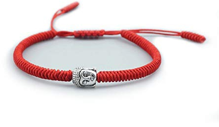 EXINOX Bracciale tradizionale tibetano regolabile con testa di Buddha e Altri, colore: Colore: rosso, cod. EX-T-840