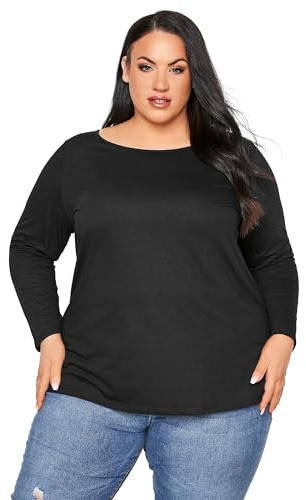 Yours Curve Essential Cotton Soft Stretch Long Sleeve Scoop Neck Tee T-Shirt - Women's - Plus Size Black 22-24