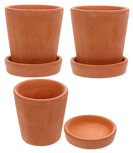 Cabilock 3 Pièces Pot en Terre Cuite en Terre Cuite des Pots en Argile avec Soucoupe Plateau Mini Planteur avec Trou de Drainage Pots Succulentes Cactus Pot De Pépinière pour La Maison Bureau
