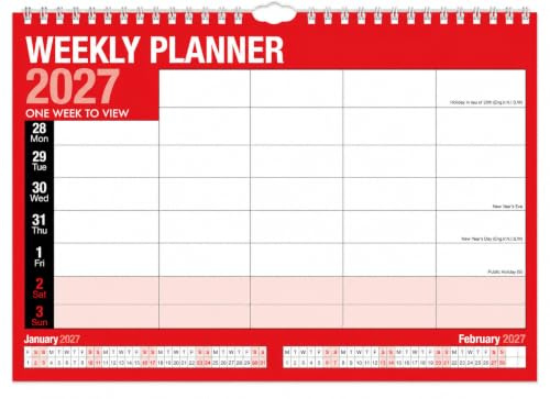 2027 Calendar,Planners & Personal Organizers, 5 Column Week To View Spiral Bound Wall Planners, Notable Dates, Spiral Bound for Home Business School (A4 Weekly Planner With 5 Columns)