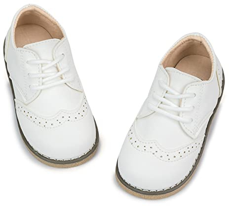Meckior Toddler Boys Girls Black Dress Shoes Little Kid Oxford Shoes Wedding Church Dress Shoes PU Leather Lace Up School Uniform Loafer Flats