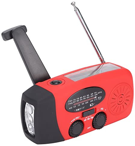 BTER Nödväderradio, 1000mAh Bärbar Solarhandvev Nödradio med LED-ficklampa, SOS-larm och Kompass, Sol USB-laddning Vattentät Handvevsradio för Utomhusnödsituationer