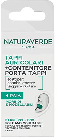 Naturaverde | Tappi Auricolari Antirumore 4 Paia per Dormire e Piscina con Contenitore