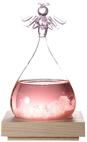 Wettervorhersage Glasflasche, Sturmglas Wetterstation einzigartiges Geschenk Heimdekoration Engelsform Ornament Wassertropfen Vorhersage Wetterstation Desktop Dekoration Geschenk zum Geburtstag(rosa)