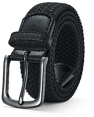 BELTER Stretchgürtel Herren Gürtel Elastischer Stoffgürtel Damen Flechtgürtel 38mm (Schwarz, 135cm)