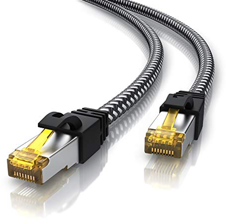 CSL - 7,5m CAT.7 Netzwerkkabel Gigabit Ethernet LAN Kabel 3 Meter, Baumwollmantel, 1Gbit Patchkabel, Cat 7 Rohkabel S FTP PIMF Schirmung mit RJ 45 Stecker, PC Switch Router Modem Access Point, Schwarz