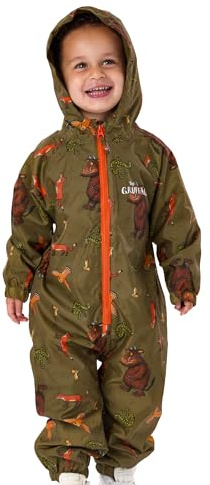 Gruffalo The Puddle Suit Kids Toddlers | Girls Boys Owl Snake Fox Mouse Characters All In One Waterproof Rain Coat | Brown Long Sleeve Play Walking Jacket
