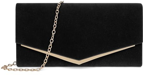 BAIGIO Damen Clutch Velet Abendtasche Velours Elegant Brauttasche Schwarz Clutch mit Abnehmbarer Kette Formal Handtasche für Hochzeit Party Prom