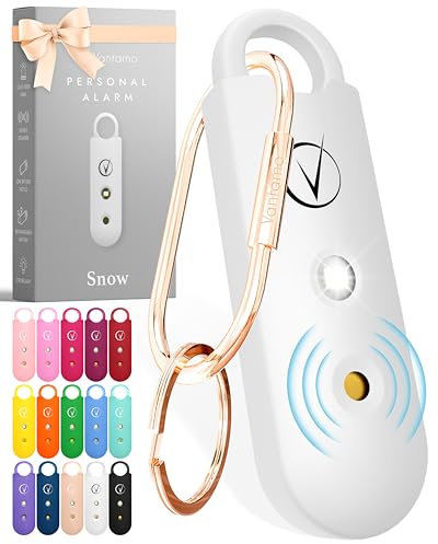 Vantamo Taschenalarm Extra Laut 130dB Mit 2 Lautsprechern Für Selbstverteidigung Frauen, Hell Taschenlampe & Batteriewarnung, Alarm Für Frauen Unterwegs Mit Schlüsselanhänger