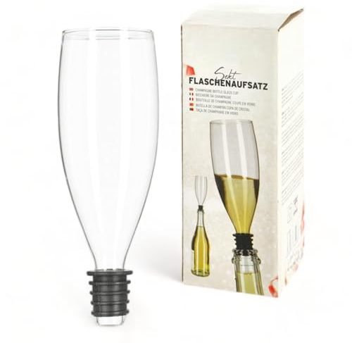 MIJOMA Elegante bicchiere da spumante a scatto sul collo della bottiglia, tappo in vetro con guarnizione in silicone, accessorio pratico ed elegante per ogni amante dello spumante, ca. 16 x 5 cm