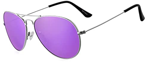 Rocf Rossini Lunettes De Soleil Polarisées Femmes Pilote Classique Pilote Hommes Rétro Lunettes pour Conduire Avec Protection Case-UV400 (Argent/Violet)