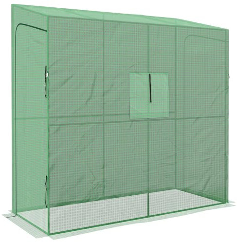 Outsunny Trädgårdsväxthus vägghängande tomatväxthus 1 fönster 2 dörrar med dragkedja rullbara, för grönsaker, växter, blommor, 200 L x 80 l x 200/180 H cm
