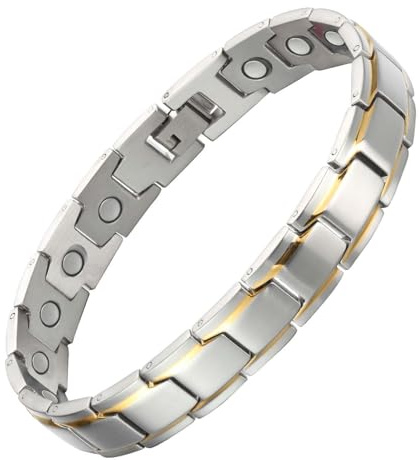 MagEnergy Pulseras magnéticas para hombre, acero de titanio, pulsera negra de 8.5 pulgadas, ajustable, 8.5 inches