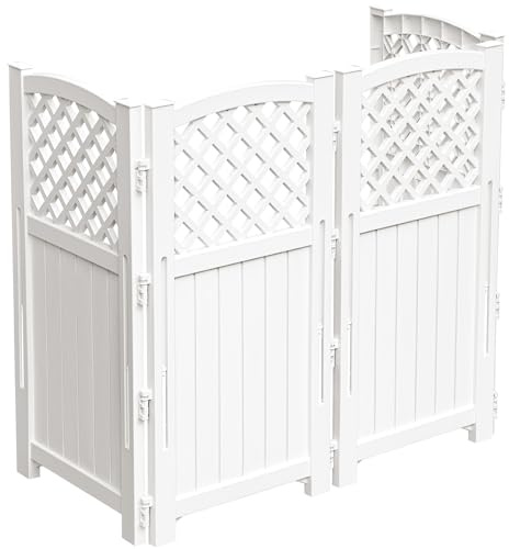 Devoko Outdoor Privacy Fence, 4 Fence Panels Privacy Screen Panels for Outside and Yard, Resin Air Conditioner Lattice Fence for Trash Can (Off-White)
