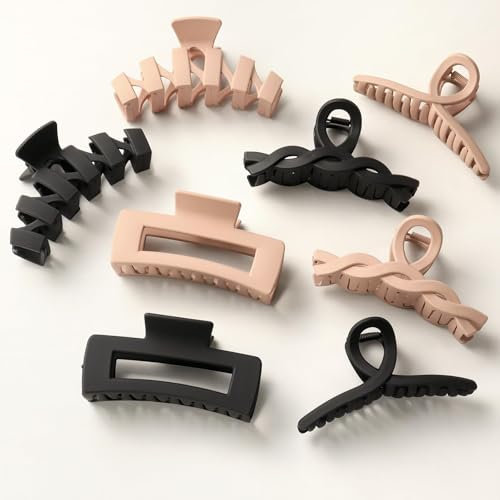 Kavya Pince Cheveux Femme, 8 Pièces Plastique pince a cheveux Grande Antidérapant 4 Styles Pinces à Cheveux Pour Femmes Mode Hair Clip Accessoires Cheveux Convient Femmes et Fille(Noir Marron)