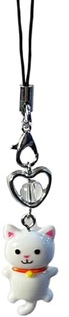 Abalorio para teléfono de gato, llavero, diseño antipérdida, accesorio colgante, decoración de cordón para adultos, teléfonos móviles, bolsos, llaveros, carteras, monedero, 4.5 x 0.7 x 0.8 pulgadas