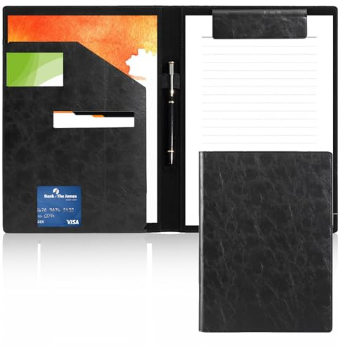 Zamety Portapapeles A4 con tapa, carpeta magnética A4 de piel sintética, carpeta de conferencias con portalápices y compartimentos para documentos, libro de trabajo plegable para oficina, universidad