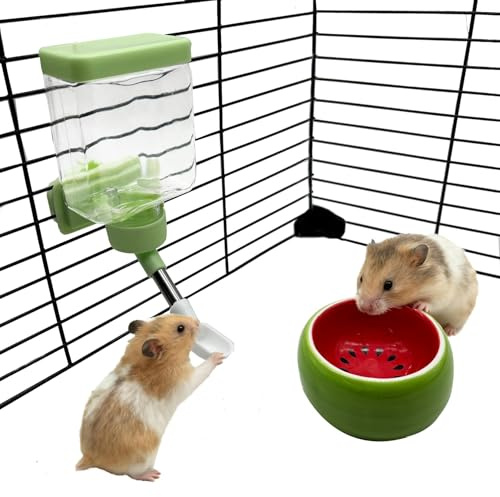 Hamster Water Bottle Hamster Water Feeder Dispenser with Food Bowl Cage Accessories for Gerbils Dwarf Mouse