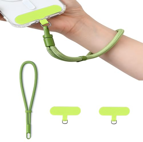 Anfire Universal kort mobilkedja, multifunktionell, med 2 ultra tunna patchar, förloras inte, justerbar armbandsrem, kort och justerbar, Färg: grön, Taille unique