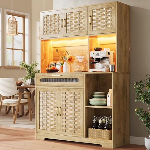 NADEUSAK Armadio alto/Vetrina 120×180 cm – Porte in tessuto MDF, cassetti, per soggiorno, cucina, sala da pranzo, bar