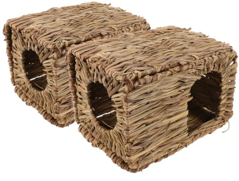 GALPADA 2pcs Foldable Grass Hideout House Small Animal Bed with Tunnel for Indoor Guinea Pigs and Rabbits Pet Supply
