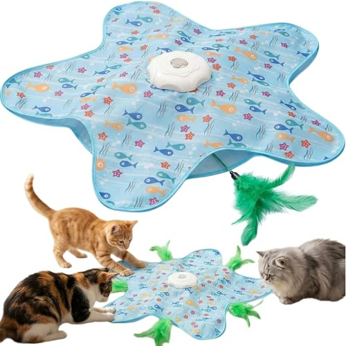 Speedy Panther Interactive Cat Toy with Moving Feather, Automatic Hide and Seek Toy for Indoor Cats Adult Kitten, Mouse Squeaky, USB Rechargeable, Blue
