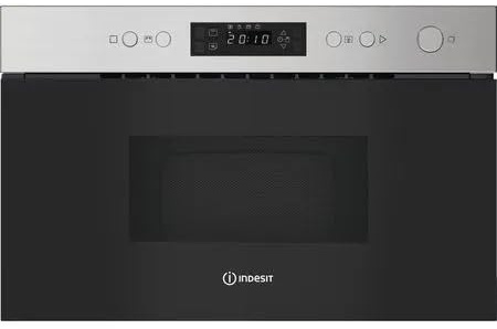 Indesit IM K12 XUK Built In Microwave and Grill Oven, 22L Integrated Microwave, 750W Power, Digital Controls, Auto Cooking Programs, Stainless Steel Built-In Kitchen Appliance