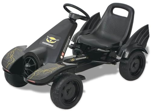 LoogCape Pedal Go Kart with Adjustable Seat Black for Children from 3 Years with PVC Wheels, Forward and Reverse Gear, Long Handbrake, Safety Features