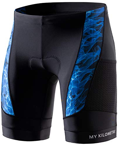 MY KILOMETRE Triathlonshorts Herr – Professionella Cykelshorts med 2 Sidofickor, Andas Och Torkar Snabbt för Långdistans-Triathlon UPF 50+