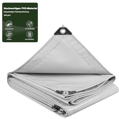 Laneetal Telo Idrorepellente Esterno 3x5m, Telone Occhiellato Idrorepellente Rinforzato PVC 500 g/m², Telo Protettivo Multiuso per Barche, Legno, Piscina, Mobili da giardino, Auto，Grigio