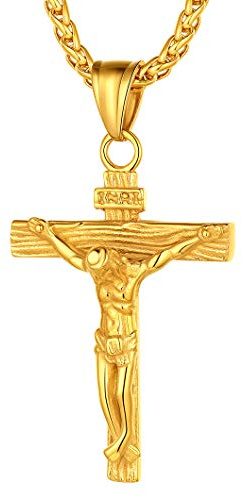Richsteel Hip hop Dorada Cruz Cadena Hombre Oro enchapado Colgantes Cruces Crucifijo de Jesucristo